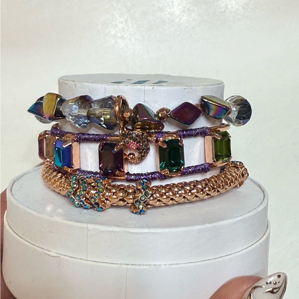 Bomb Party Rose Gold Multicolor Gemstone Bracelet Set